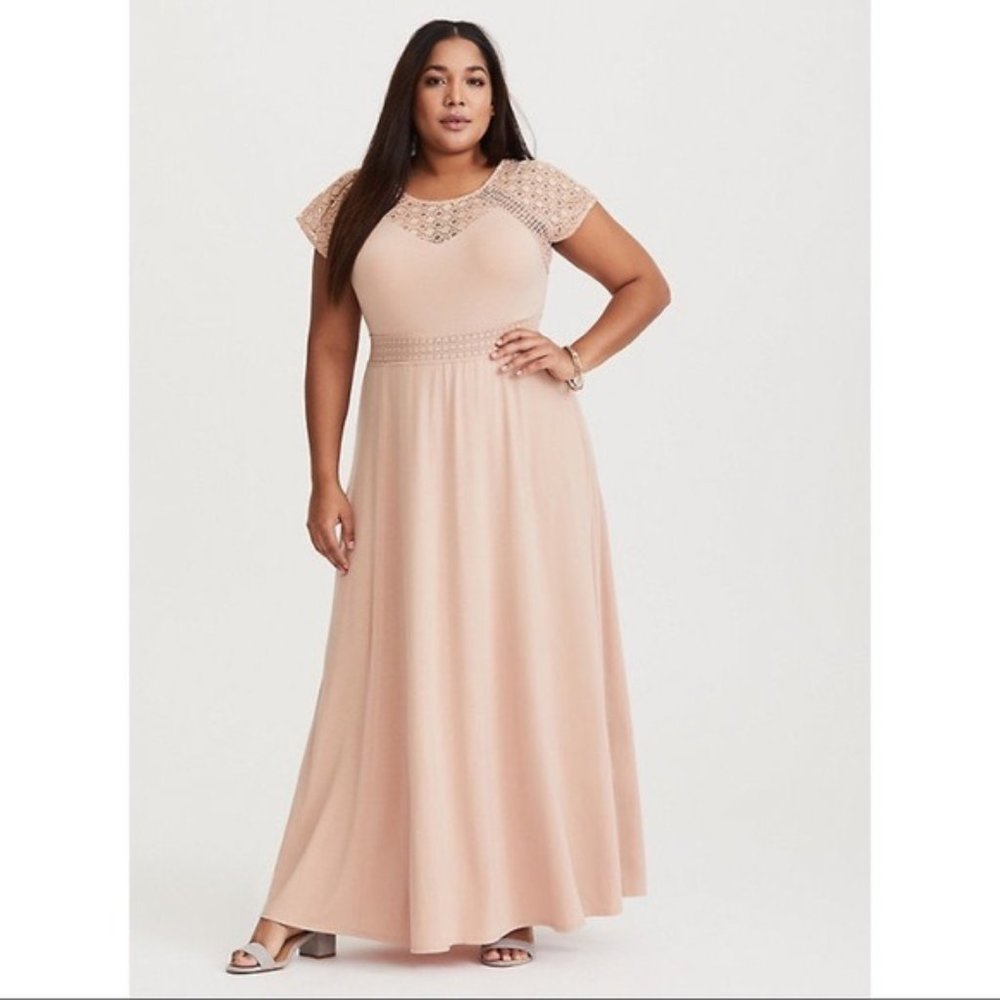 TORRID Blush Pink Crochet Maxi Dress
